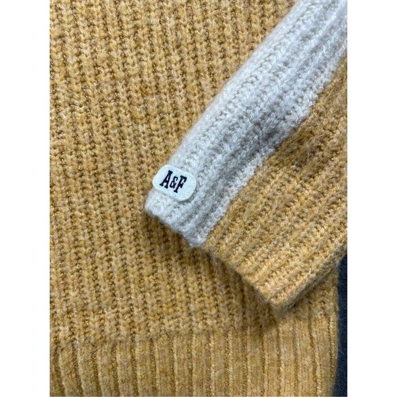 Abercrombie‎ Fitch Mock Neck Stripe Sleeve Sweater Womens XL Yellow Y2K Varsity - Picture 2 of 8